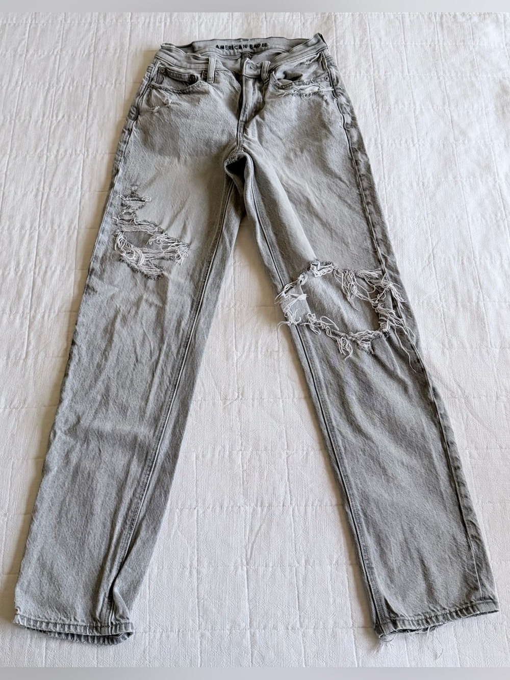 90’s Straight Jeans American Eagle AE Distressed Light Gray Juniors 00R